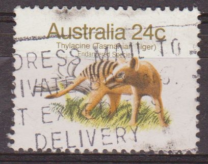 AUSTRALIA 1981 Scott 786 Sello Fauna Thylacine (Tasmanian Tiger) Especies en Peligro de Extincion usado 24c 